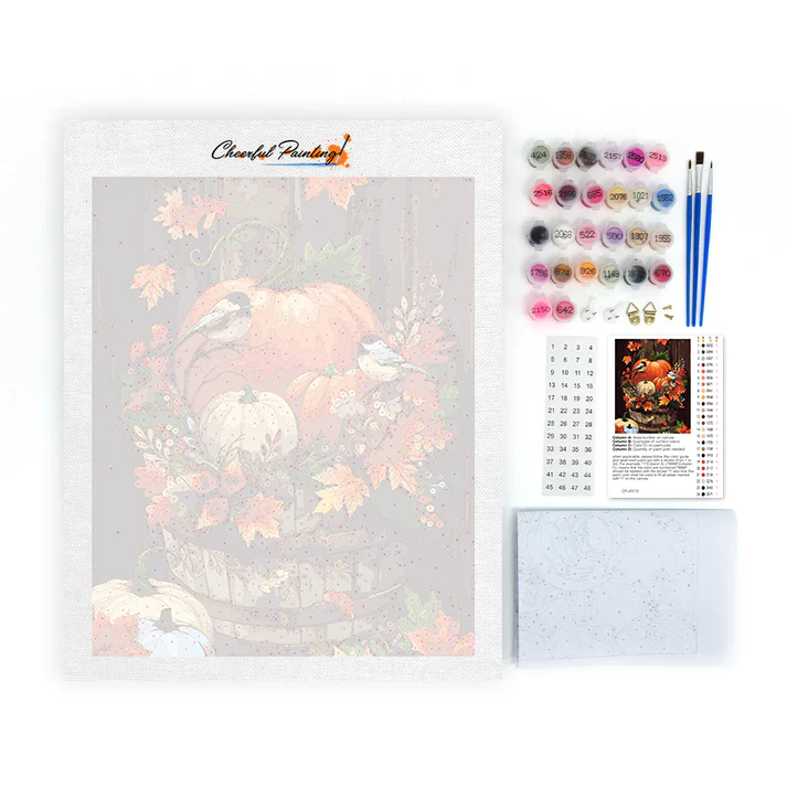 Autumn Pumpkin Bird Leaves - Paint by Numbers - Image 4