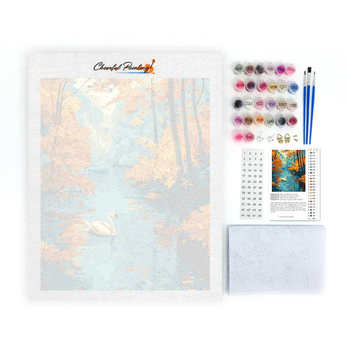Autumn Swan on the Lake - Paint by Numbers - Image 4