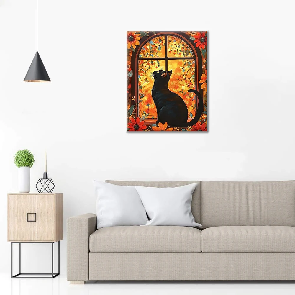 Cat in front of flower window - Paint by Numbers - Image 3