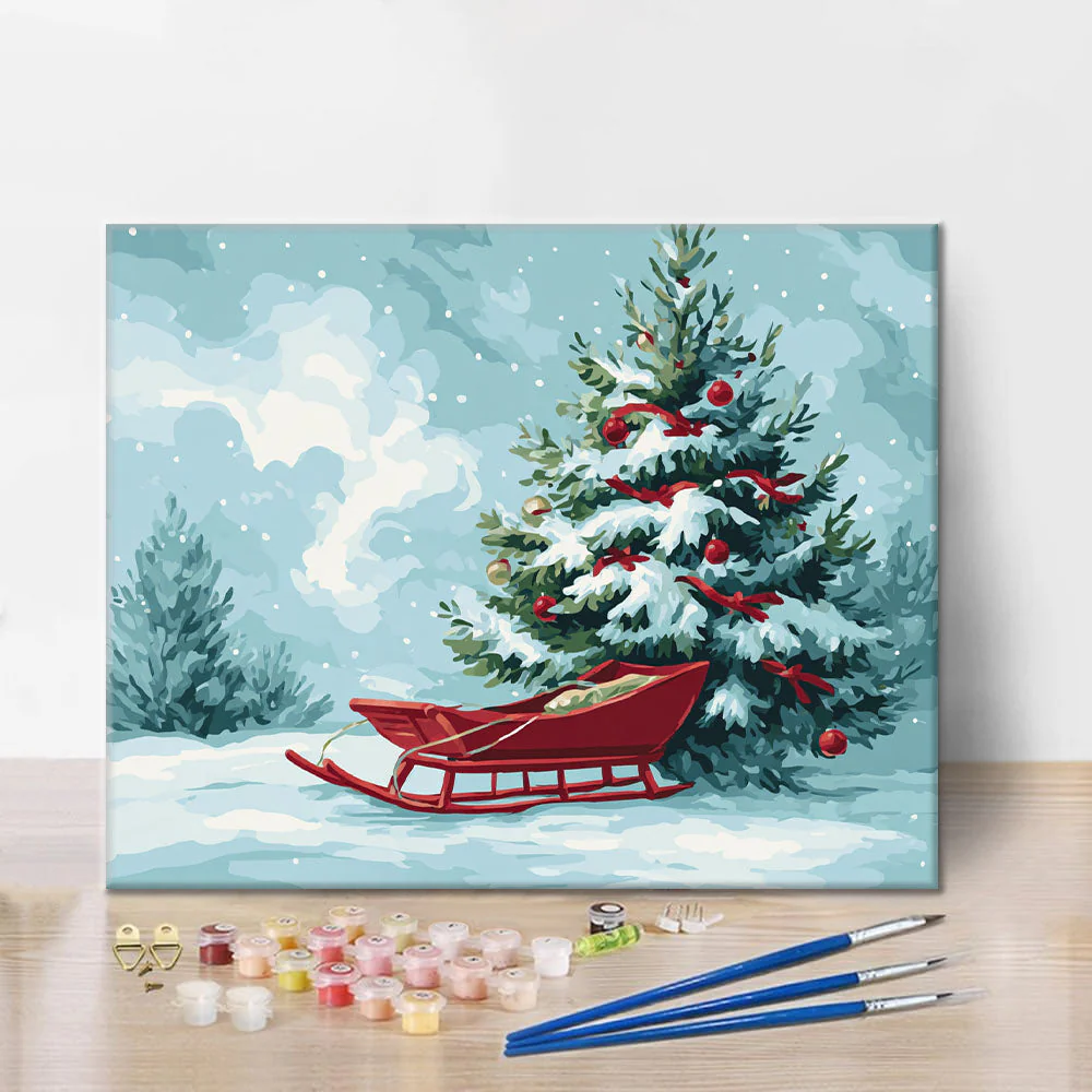 Christmas Tree and Sled - Paint by Numbers - Image 2