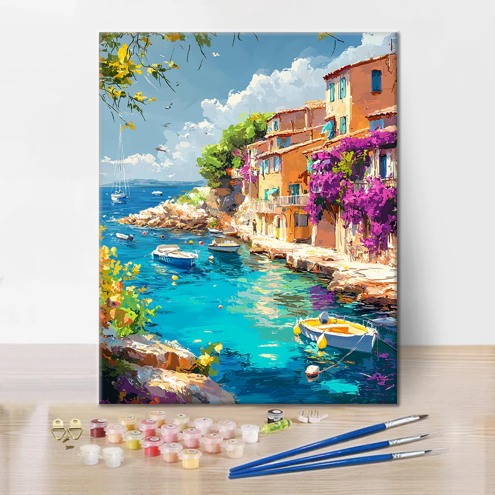 Riviera Port Town - Paint by Numbers - Image 2