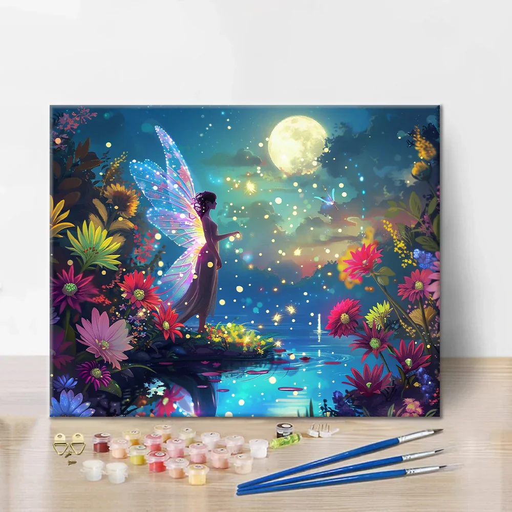Fairy by the Moonlit Pond - Paint by Numbers - Image 2