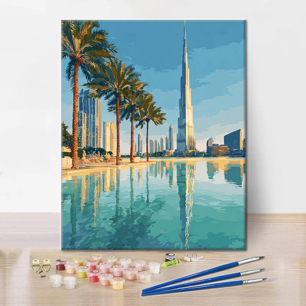 Dubai Skyline Reflections - Paint by Numbers - Image 2