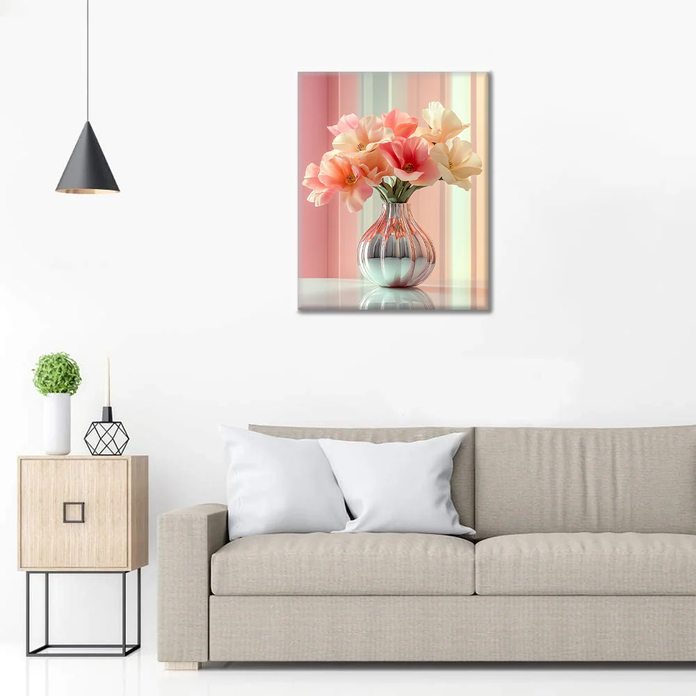 Elegant Vase with Pink & White Tulips - Paint by Numbers - Image 3