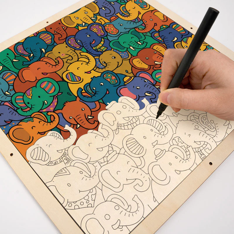 Elephant Party - Wooden Coloring Puzzle - Image 6