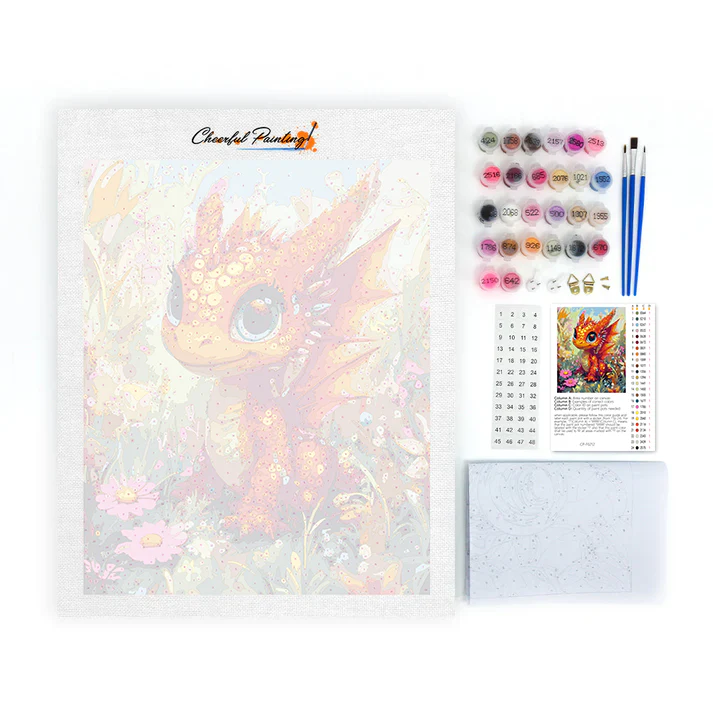 Orange Dragon Puppy in a Flower Wonderland - Paint by Numbers - Image 4