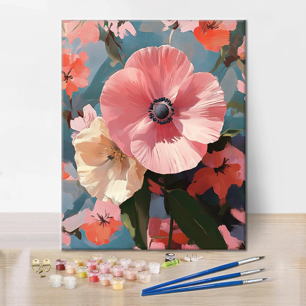 Pink Bloom Amidst Nature's Harmony - Paint by Numbers - Image 2