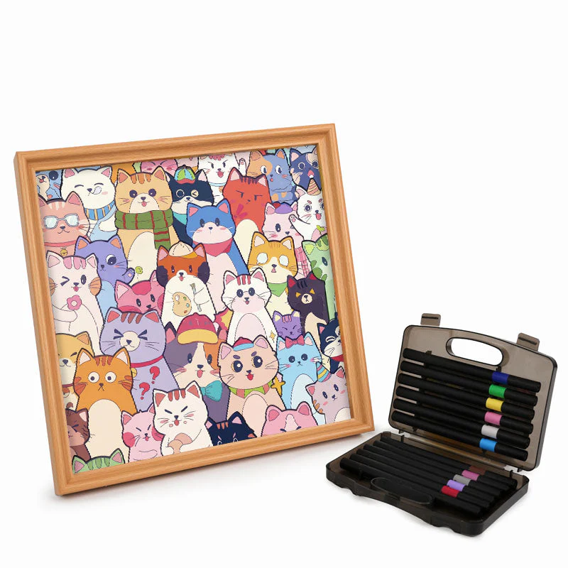 Whimsical Cats - Wooden Coloring Puzzle - Image 3