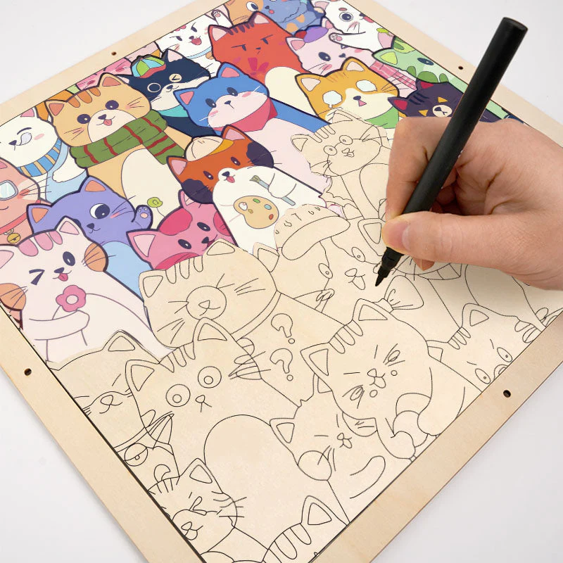 Whimsical Cats - Wooden Coloring Puzzle - Image 6