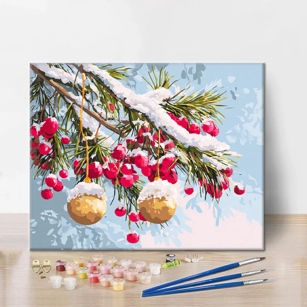 Winter Branches with Ornaments - Paint by Numbers - Image 2